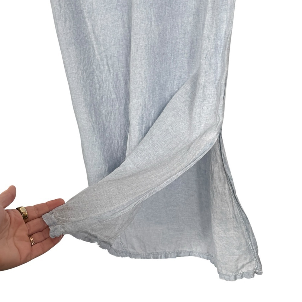 Tempo Paris Linen Side Slit Crop Pants, Light Blue, Size L - Picture 2 of 6